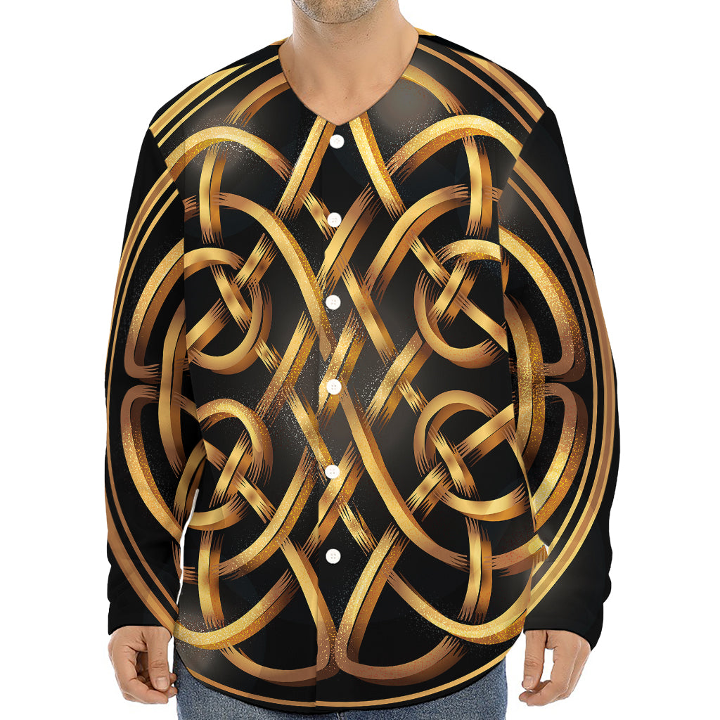 Golden Celtic Knot Print Long Sleeve Baseball Jersey