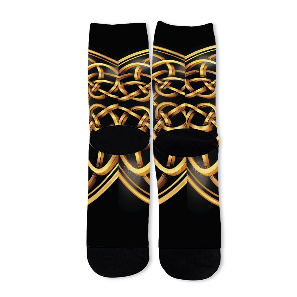 Golden Celtic Knot Print Long Socks