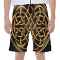 Golden Celtic Knot Print Men's Beach Shorts