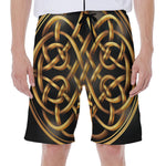 Golden Celtic Knot Print Men's Beach Shorts