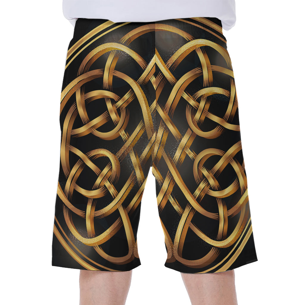 Golden Celtic Knot Print Men's Beach Shorts