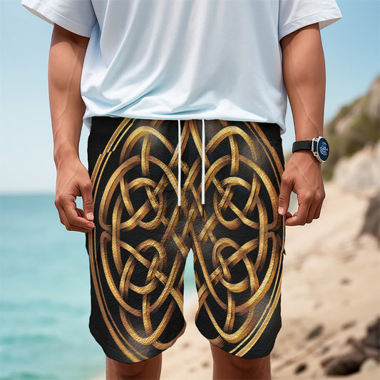 Golden Celtic Knot Print Men's Cargo Shorts