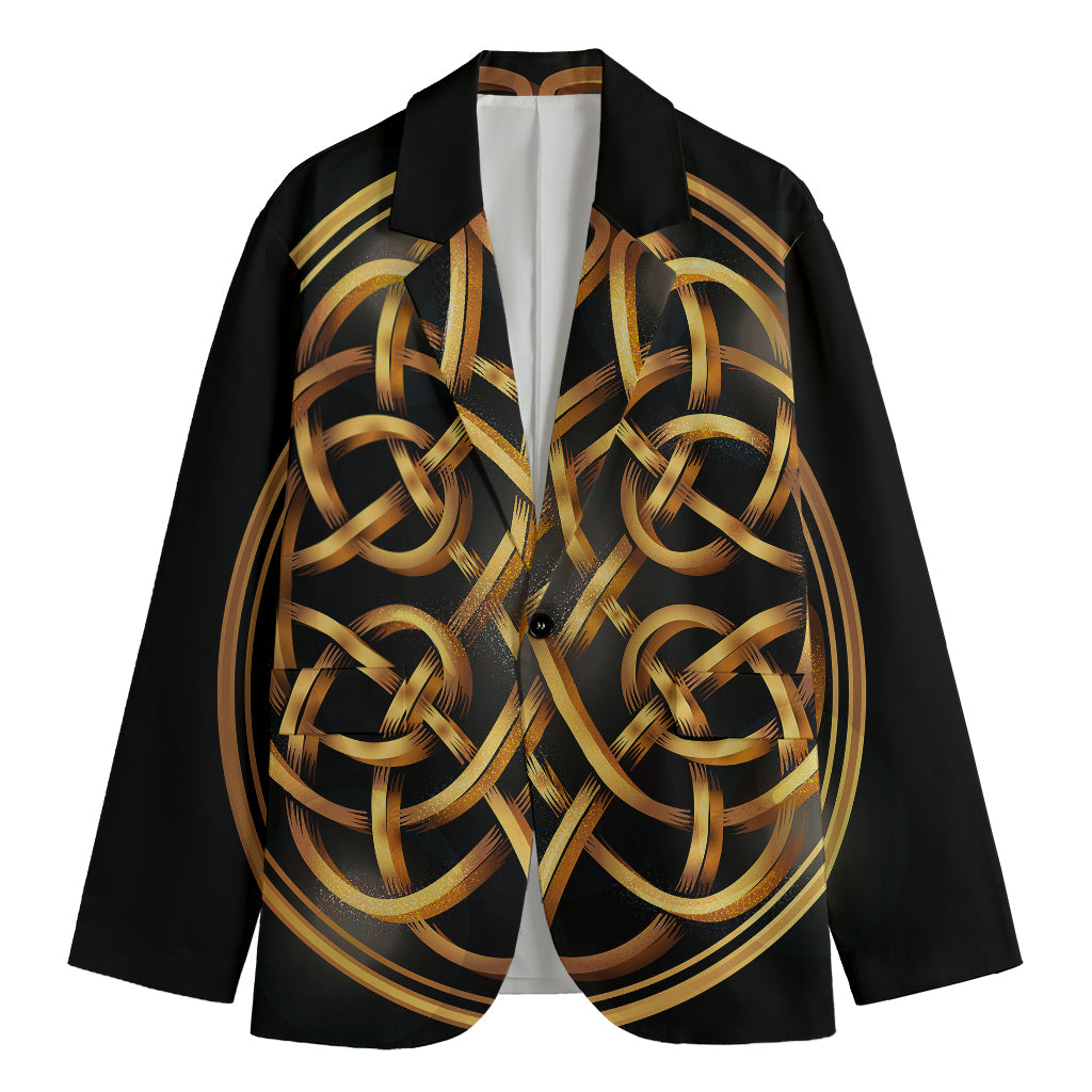 Golden Celtic Knot Print Men's Cotton Blazer