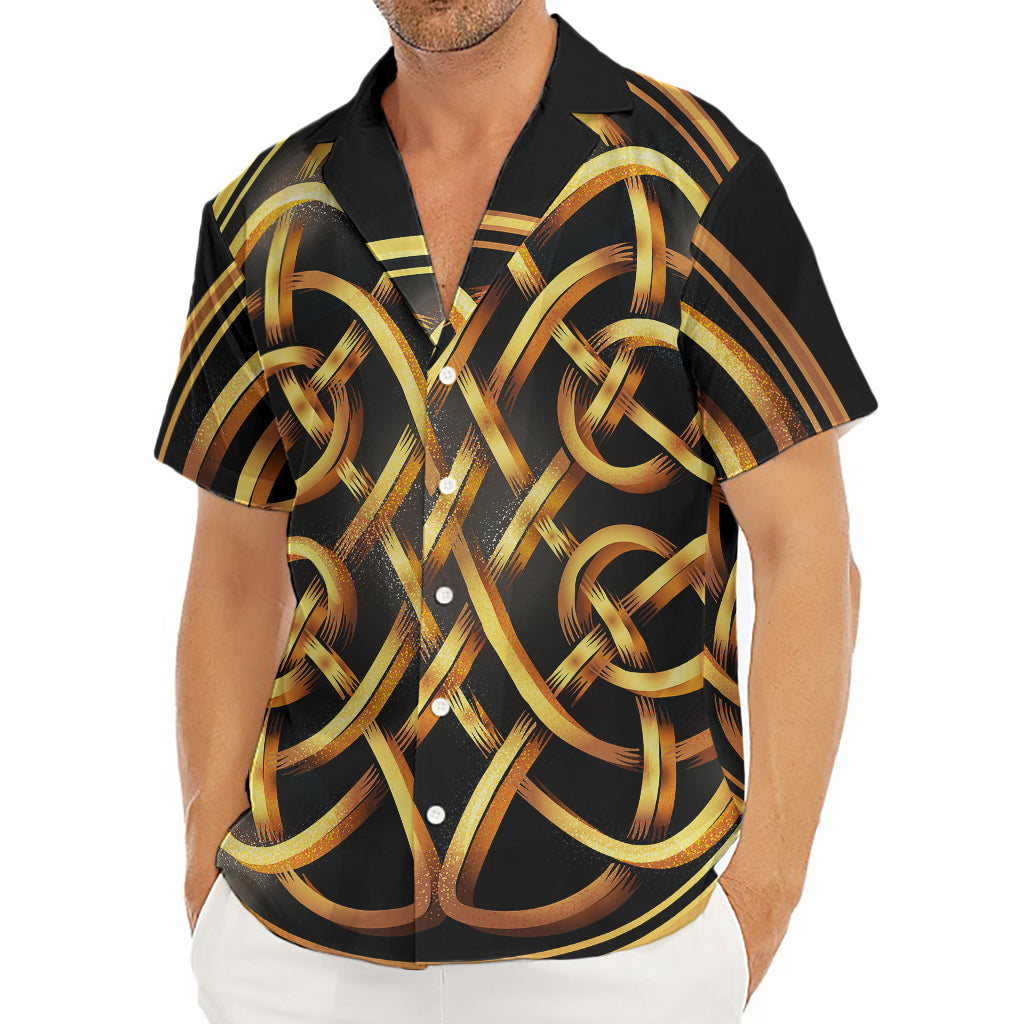 Golden Celtic Knot Print Men's Deep V-Neck Shirt