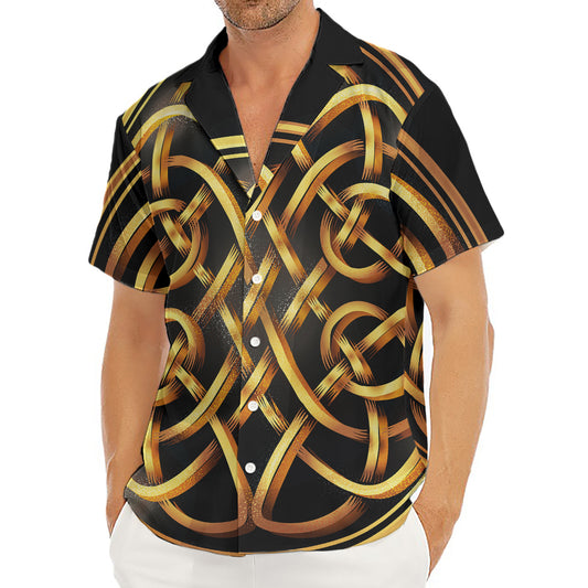 Golden Celtic Knot Print Men's Deep V-Neck Shirt