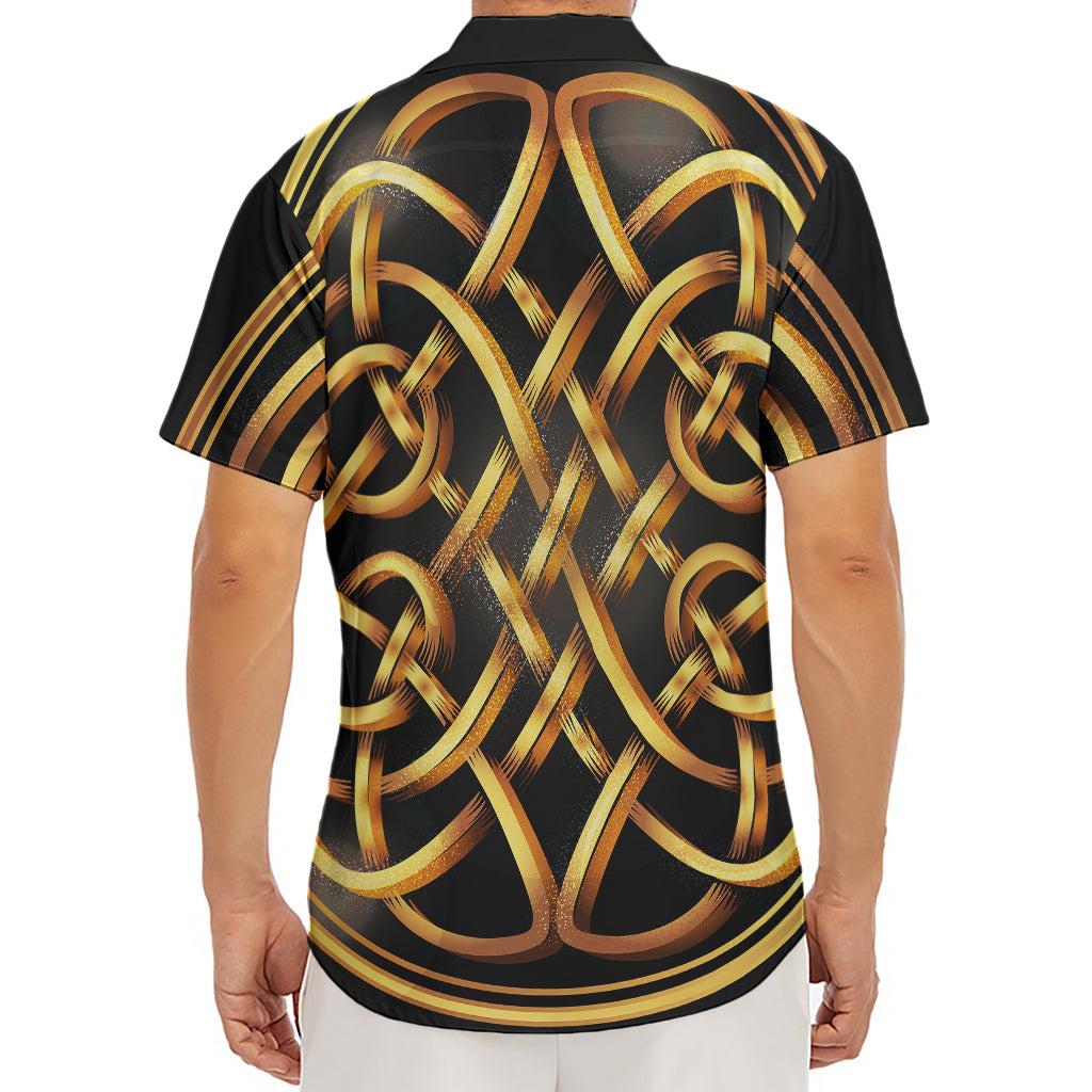 Golden Celtic Knot Print Men's Deep V-Neck Shirt