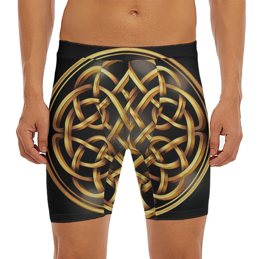 Golden Celtic Knot Print Men's Long Boxer Briefs
