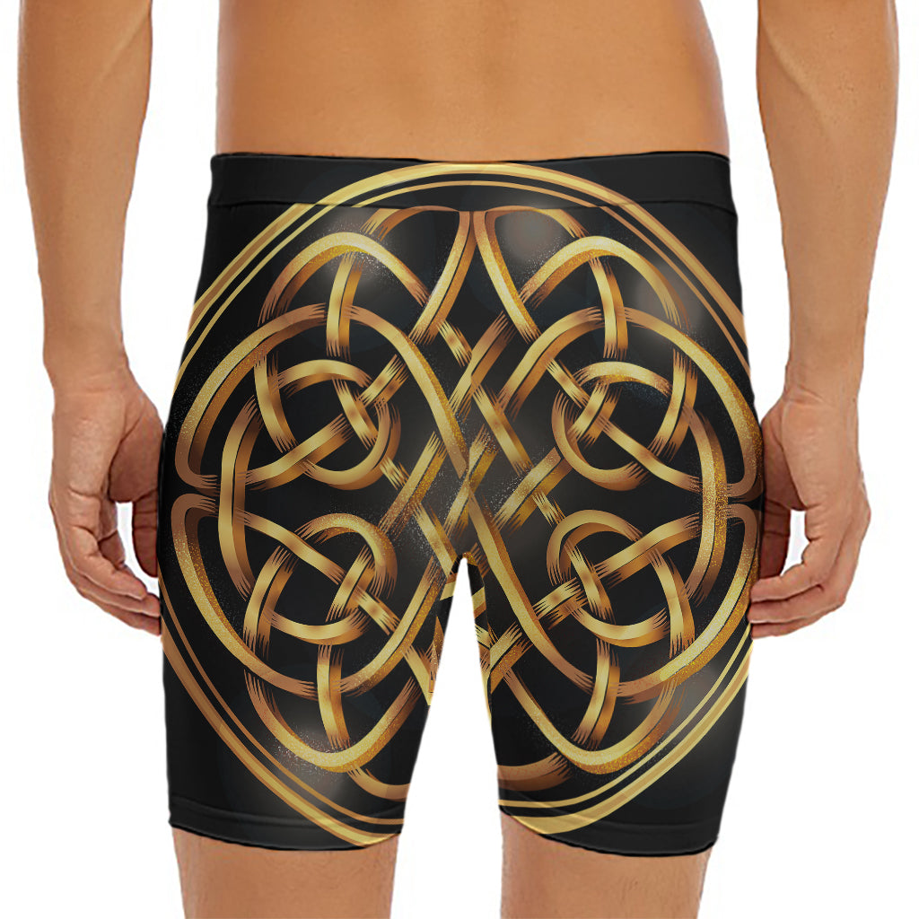 Golden Celtic Knot Print Men's Long Boxer Briefs