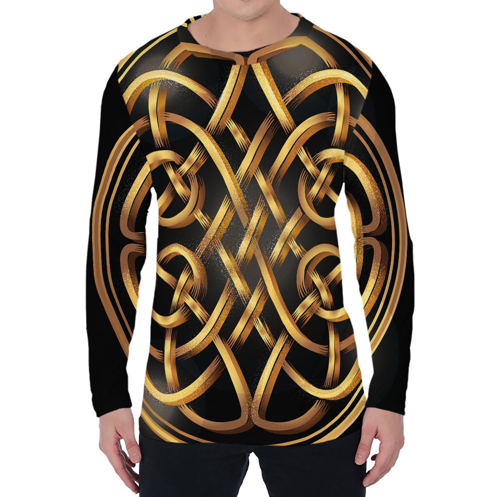 Golden Celtic Knot Print Men's Long Sleeve T-Shirt