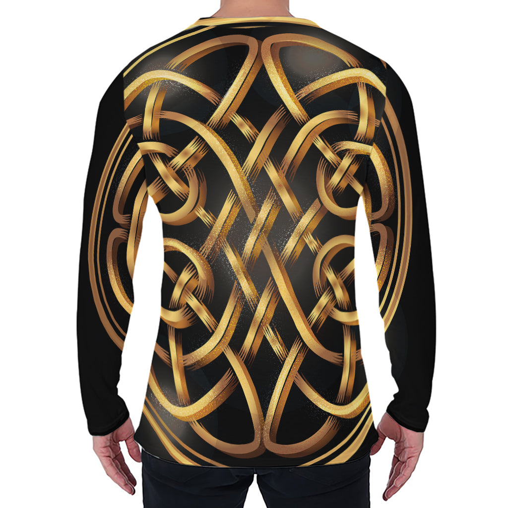 Golden Celtic Knot Print Men's Long Sleeve T-Shirt