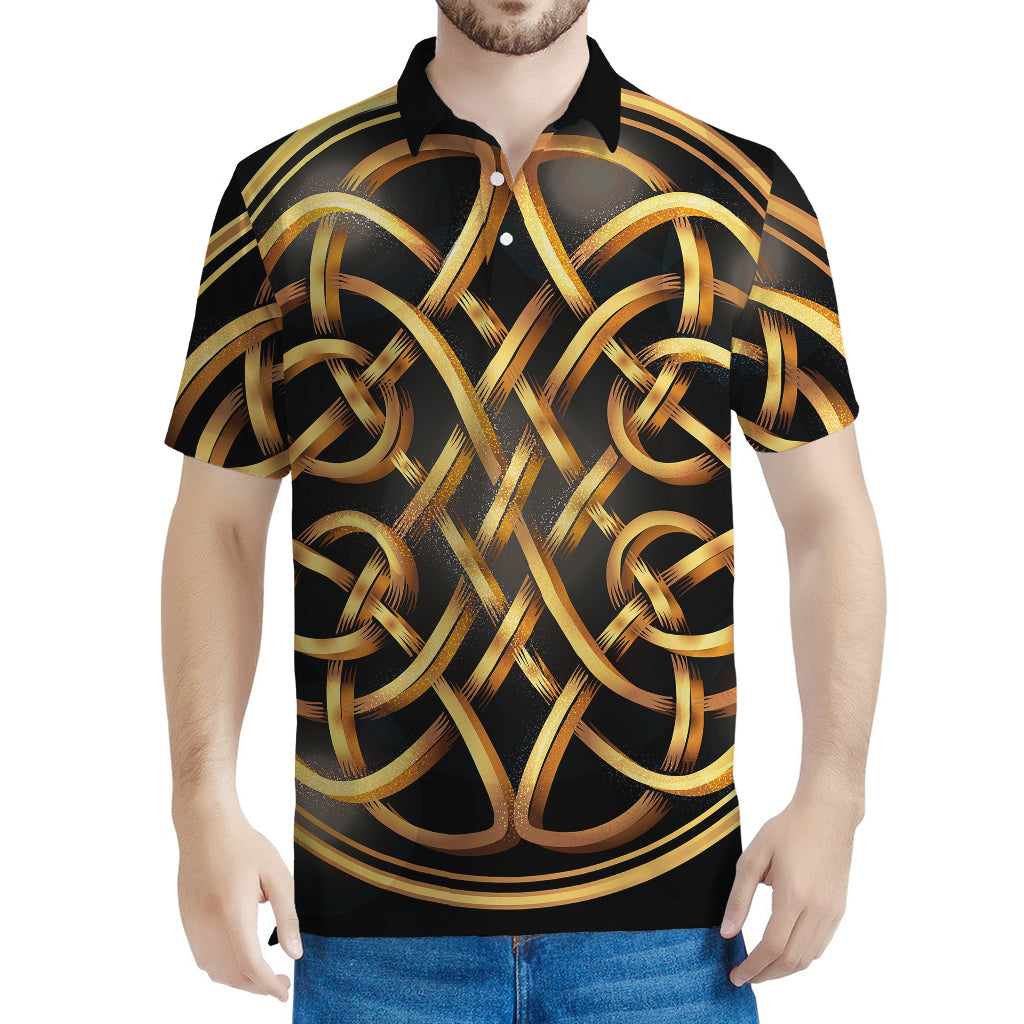 Golden Celtic Knot Print Men's Polo Shirt