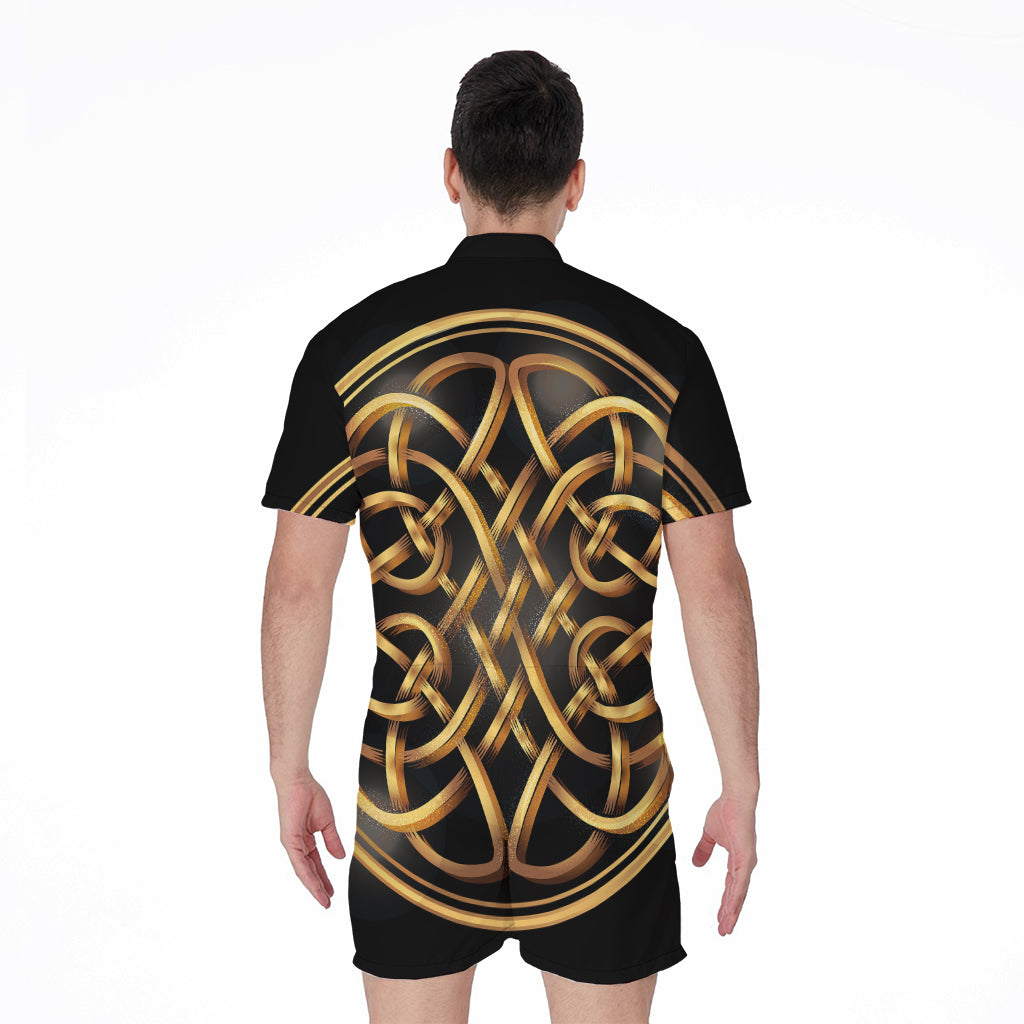 Golden Celtic Knot Print Men's Rompers