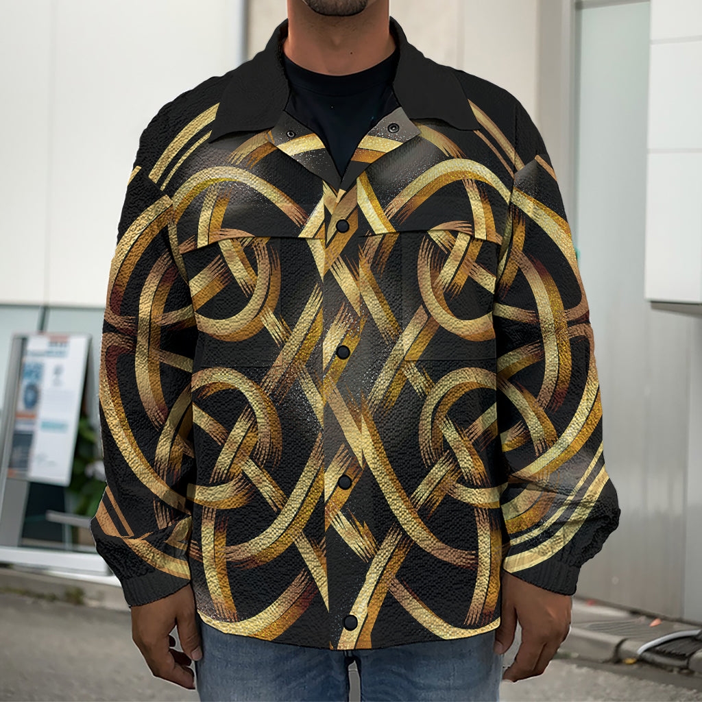 Golden Celtic Knot Print Men's Shirt Jacket