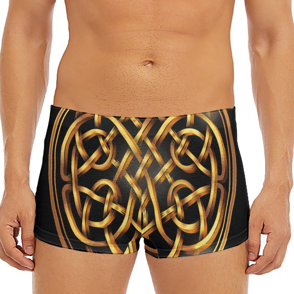 Golden Celtic Knot Print Men's Short Boxer Briefs