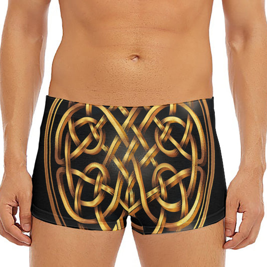 Golden Celtic Knot Print Men's Short Boxer Briefs