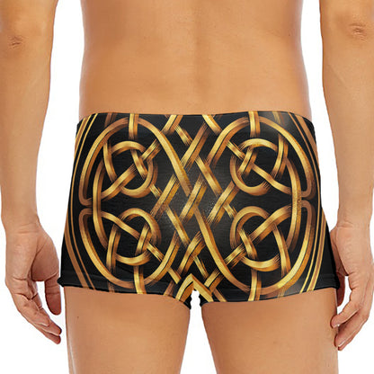 Golden Celtic Knot Print Men's Short Boxer Briefs