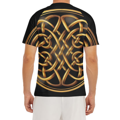 Golden Celtic Knot Print Men's Short Sleeve Rash Guard