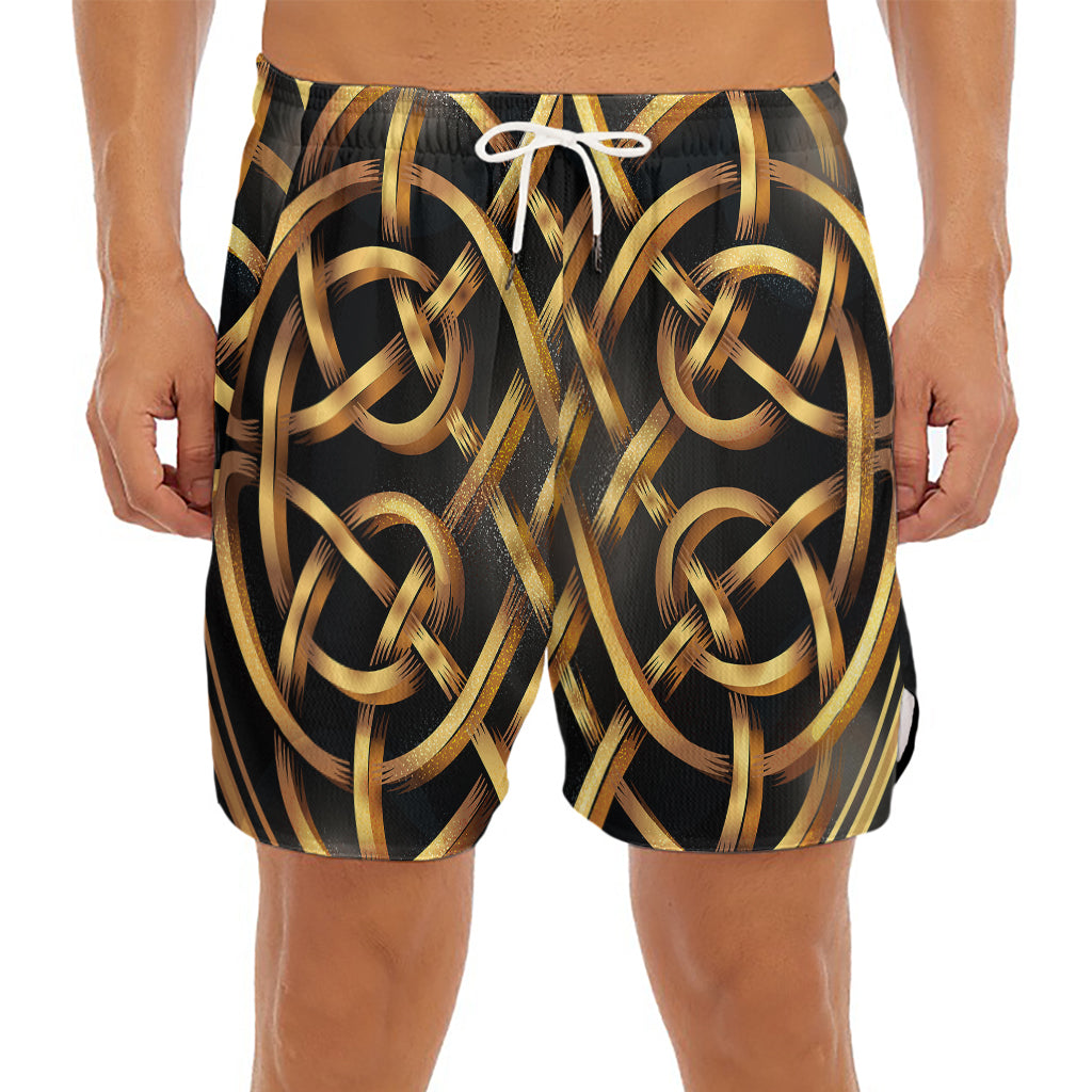 Golden Celtic Knot Print Men's Split Running Shorts