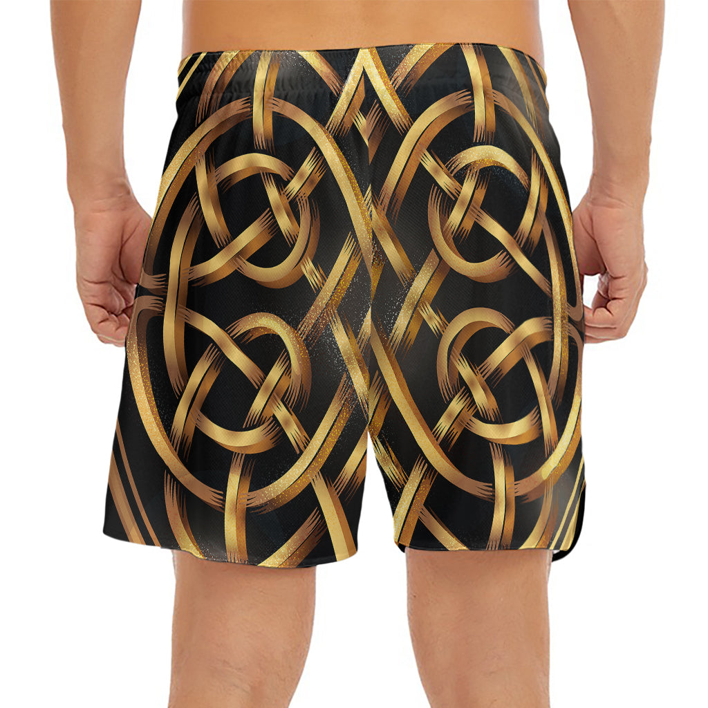 Golden Celtic Knot Print Men's Split Running Shorts