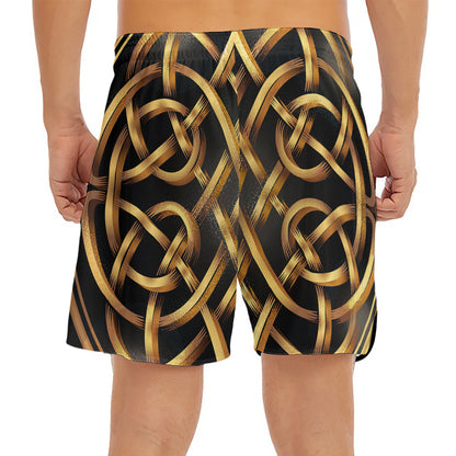 Golden Celtic Knot Print Men's Split Running Shorts