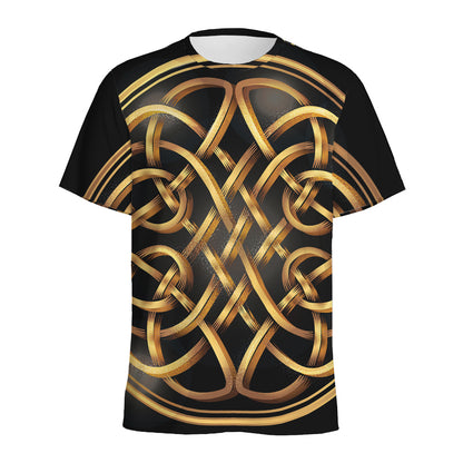 Golden Celtic Knot Print Men's Sports T-Shirt