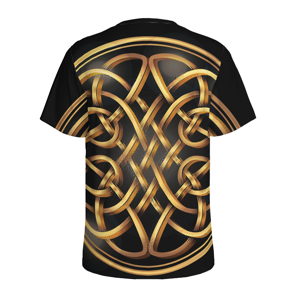 Golden Celtic Knot Print Men's Sports T-Shirt