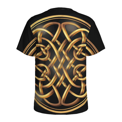 Golden Celtic Knot Print Men's Sports T-Shirt