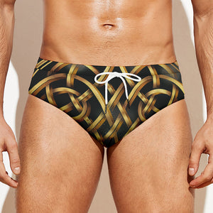 Golden Celtic Knot Print Men's Swim Briefs