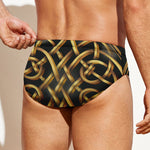 Golden Celtic Knot Print Men's Swim Briefs