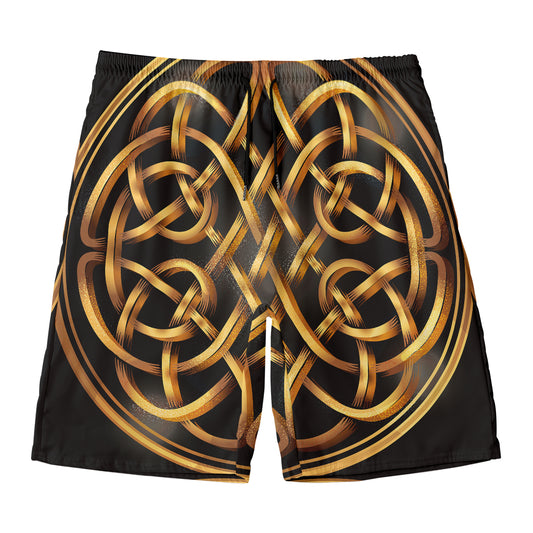 Golden Celtic Knot Print Men's Swim Trunks