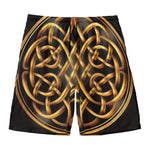 Golden Celtic Knot Print Men's Swim Trunks