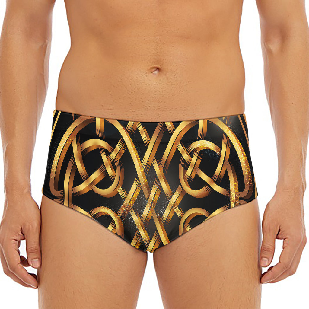 Golden Celtic Knot Print Men's Triangle Swim Briefs