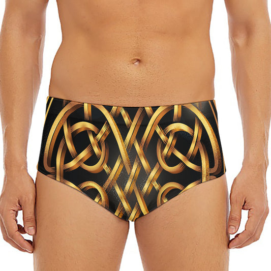 Golden Celtic Knot Print Men's Triangle Swim Briefs