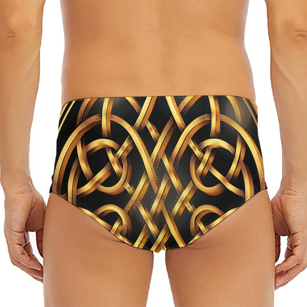 Golden Celtic Knot Print Men's Triangle Swim Briefs