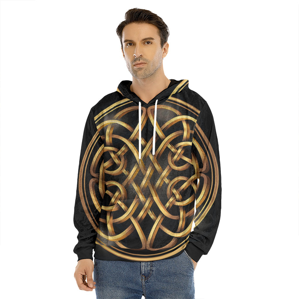 Golden Celtic Knot Print Men's Velvet Pullover Hoodie