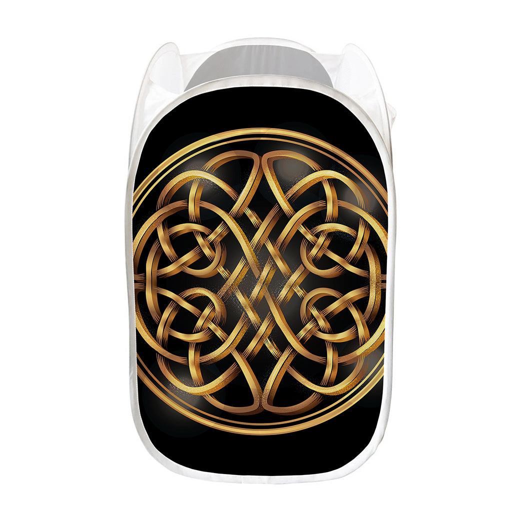 Golden Celtic Knot Print Mesh Laundry Hamper
