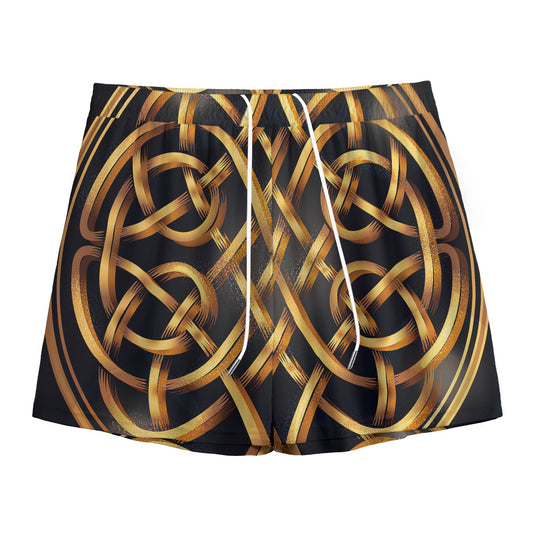 Golden Celtic Knot Print Mesh Shorts