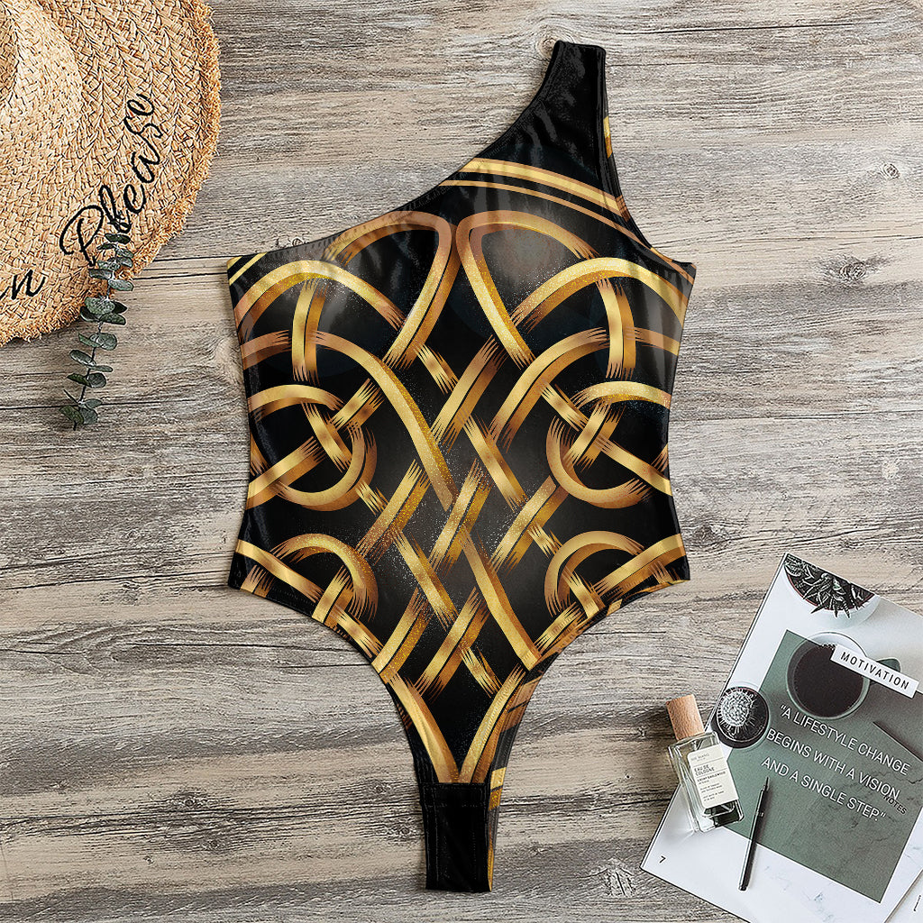 Golden Celtic Knot Print One Shoulder Bodysuit