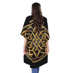 Golden Celtic Knot Print Open Front Beach Cover Up