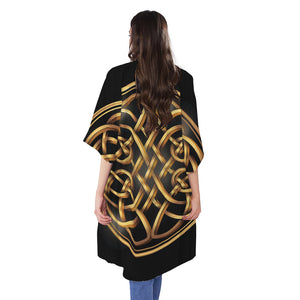 Golden Celtic Knot Print Open Front Beach Cover Up