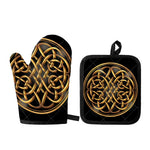 Golden Celtic Knot Print Oven Mitt And Pot Holder Set