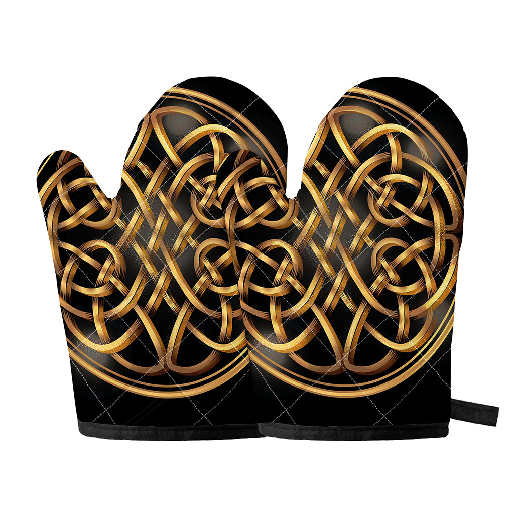Golden Celtic Knot Print Oven Mitts