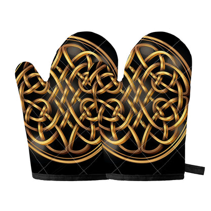 Golden Celtic Knot Print Oven Mitts