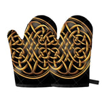 Golden Celtic Knot Print Oven Mitts