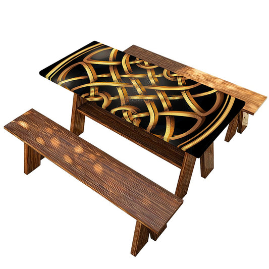 Golden Celtic Knot Print Picnic Table Cover