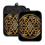 Golden Celtic Knot Print Pot Holders With Pocket