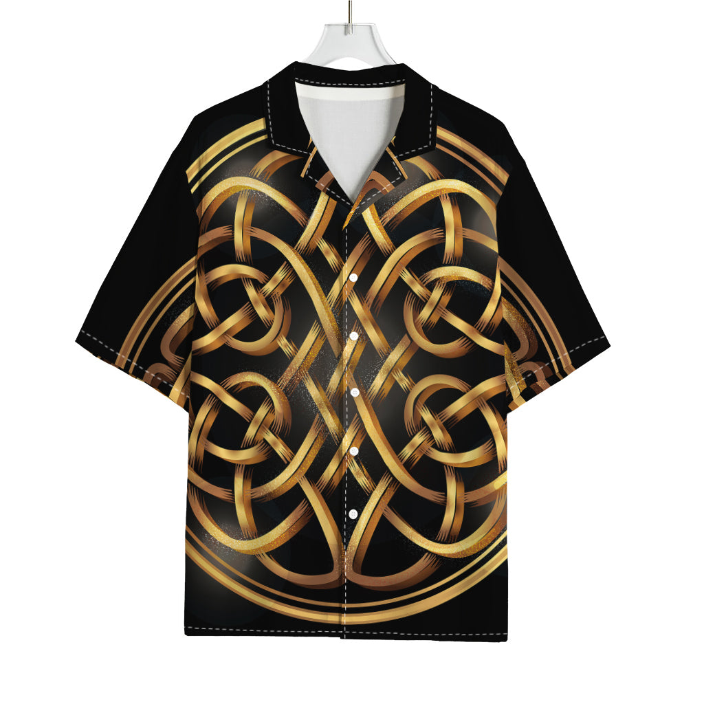 Golden Celtic Knot Print Rayon Hawaiian Shirt