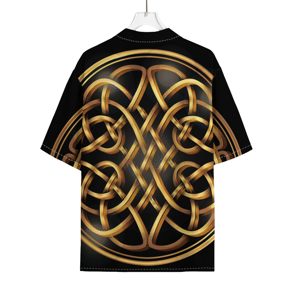 Golden Celtic Knot Print Rayon Hawaiian Shirt