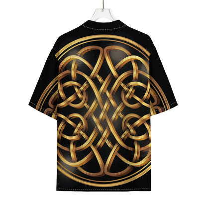 Golden Celtic Knot Print Rayon Hawaiian Shirt