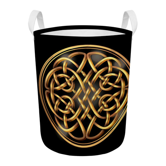 Golden Celtic Knot Print Round Laundry Basket